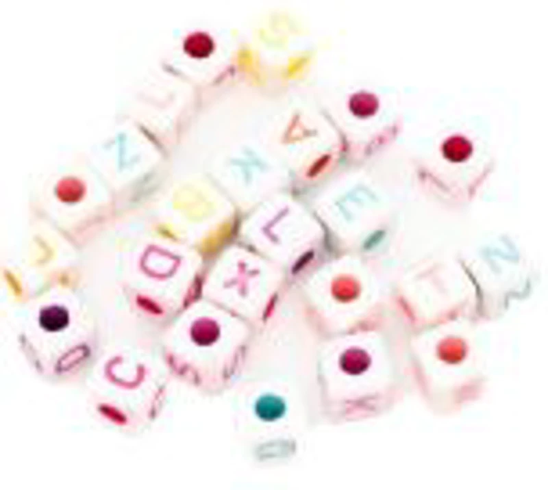Accesorii creatie - margele zaruri plastic, model litere diverse culori, set 24 buc, Colorarte