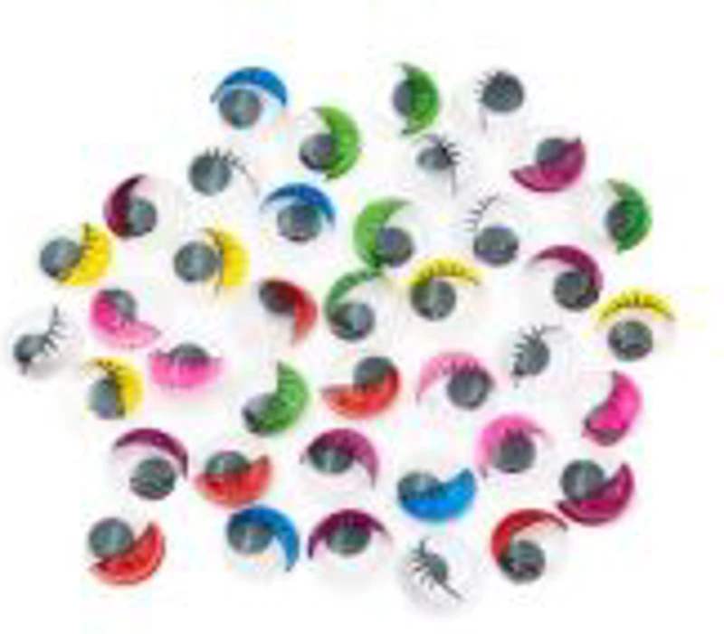 Accesorii creatie - ochisori plastic mari cu gene, diverse culori, 12mm, set 40 buc, Colorarte