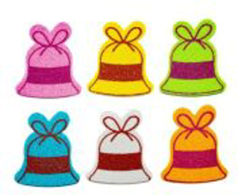 Accesorii creatie - Clopotel Craciun, sticker gumat cu sclipici, set 6 buc, diverse culori, Colorarte