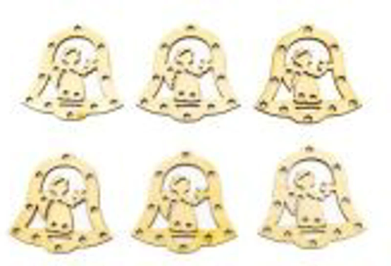 Accesorii creatie - lemn decupat - clopotel cu ingeras, set 6 buc, Colorarte, FS-MF