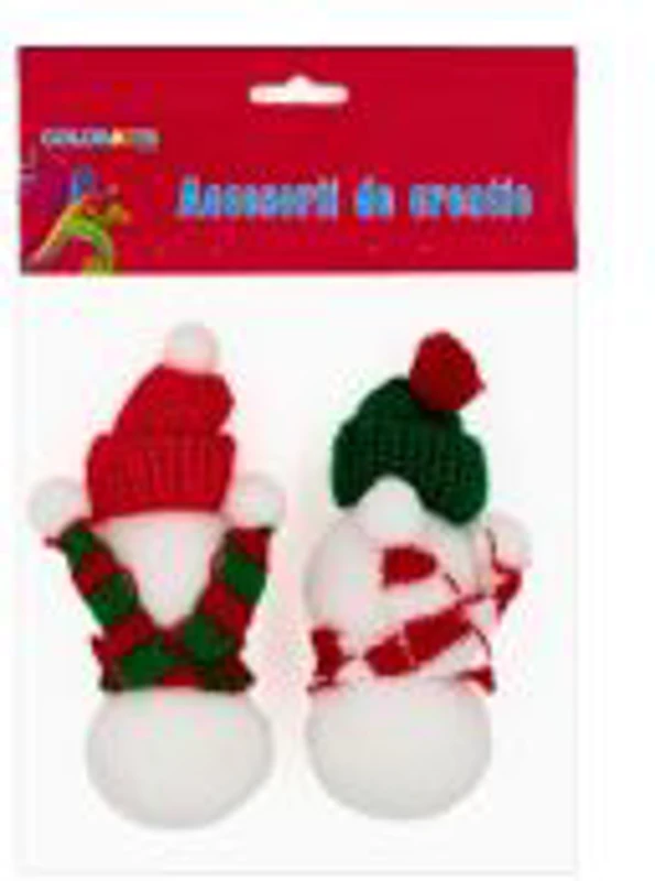 Accesorii creatie - Pom Pom textil, om de zapada cu fular si caciula, 10cm, set 2 buc, Colorarte, MY34