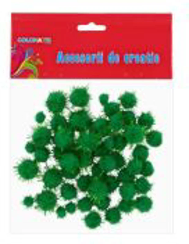 Accesorii creatie - Pom Pom, verde cu sclipici, 10-20mm, set 55 buc, Colorarte, MY26