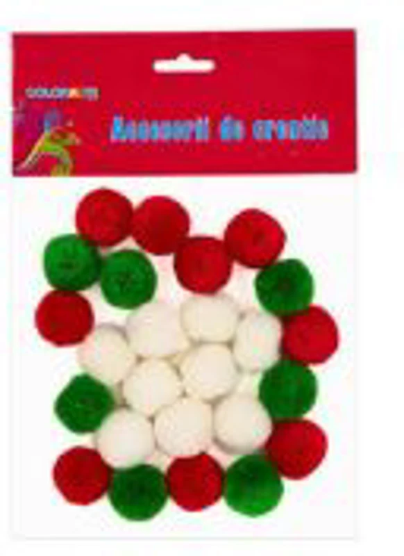 Accesorii creatie - Pom Pom casmir, verde/alb/rosu, 20mm, set 25 buc, Colorarte, MY27