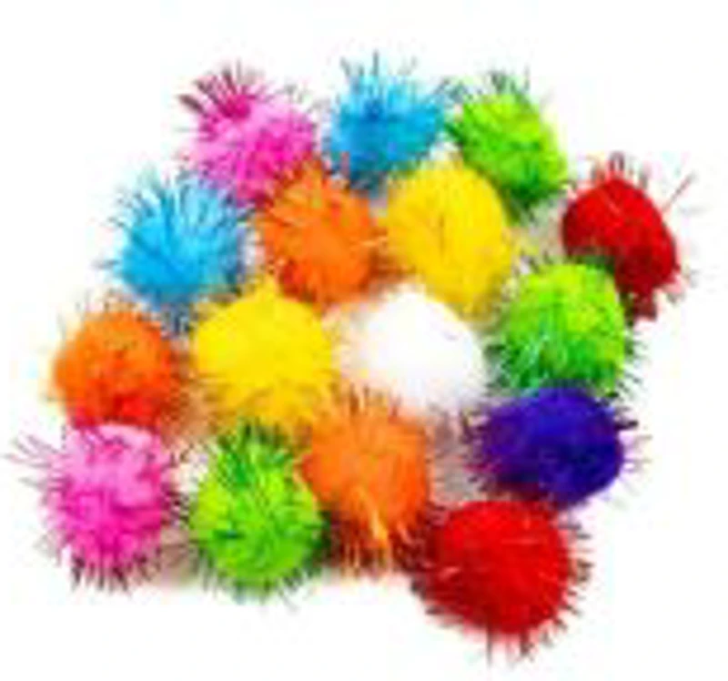 Accesorii creatie - Pom Pom textil, diverse culori, cu sclipici, 30mm, set 16 buc, Colorarte