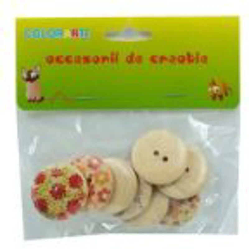 Accesorii creatie - lemn - nasturi, 30mm, natur cu modele flori, set 8 buc, Colorarte