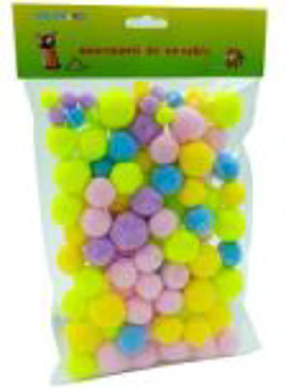 Accesorii creatie - Pom Pom textil, mix fluorescent/pastel, 10-30mm, set 95 buc, CNX