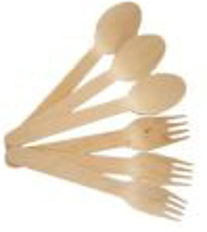 Accesorii creatie - lemn - tacamuri (3 furculite, 3 linguri), natur, set 6 buc, Colorarte