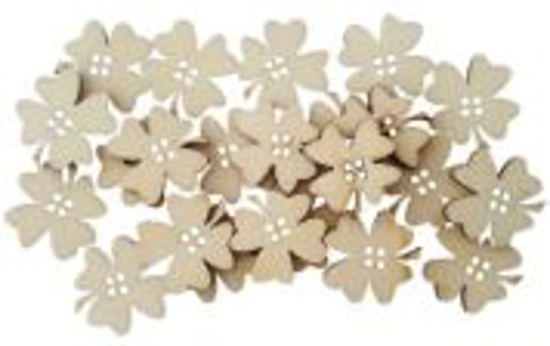 Accesorii creatie - lemn - nasturi trifoi cu 4 foi, natur, set 30 buc, Colorarte
