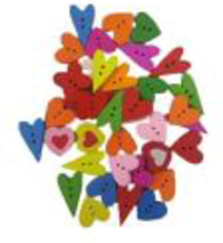 Accesorii creatie - lemn - nasturi inima, diverse modele, diverse culori, set 20-22g, Colorarte