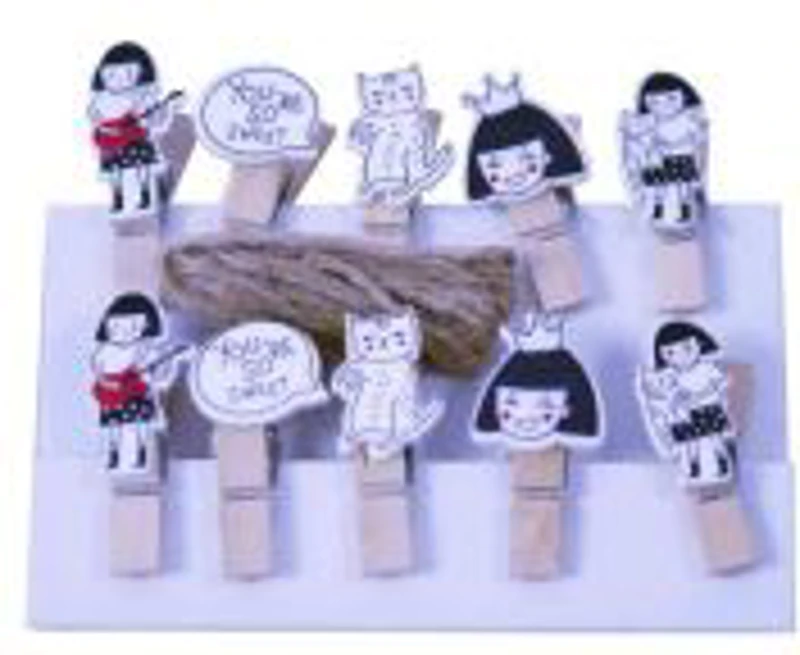 Accesorii creatie - lemn - carlig fetita/pisica, natur, 3.5cm, set 10 buc, Colorarte