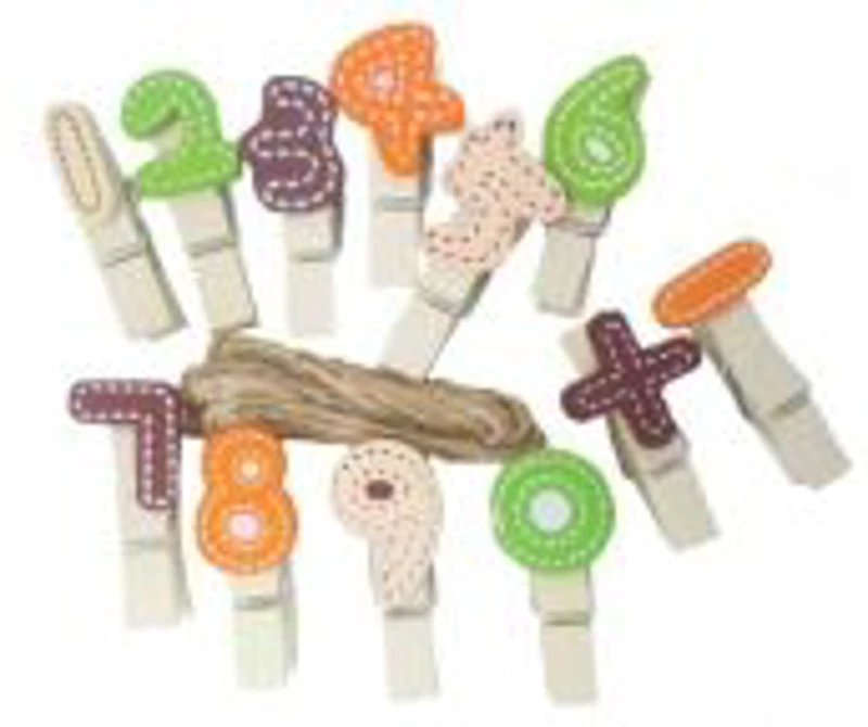 Accesorii creatie - lemn - carlig cifre colorate, natur, 3.5cm, Colorarte