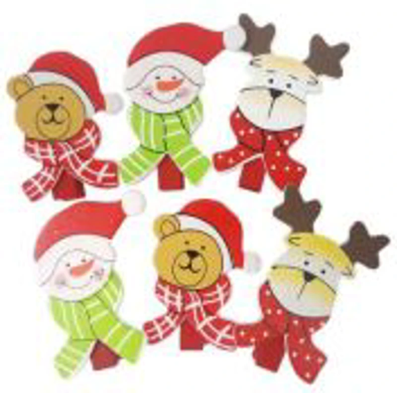 Accesorii creatie - lemn - carlig tema Craciun, colorat, 3.5cm, set 6 buc, Colorarte