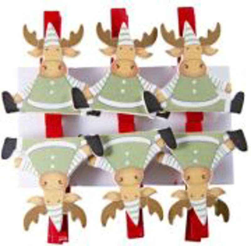 Accesorii creatie - lemn - carlig ren, colorat, 3.5cm, set 6 buc, Colorarte