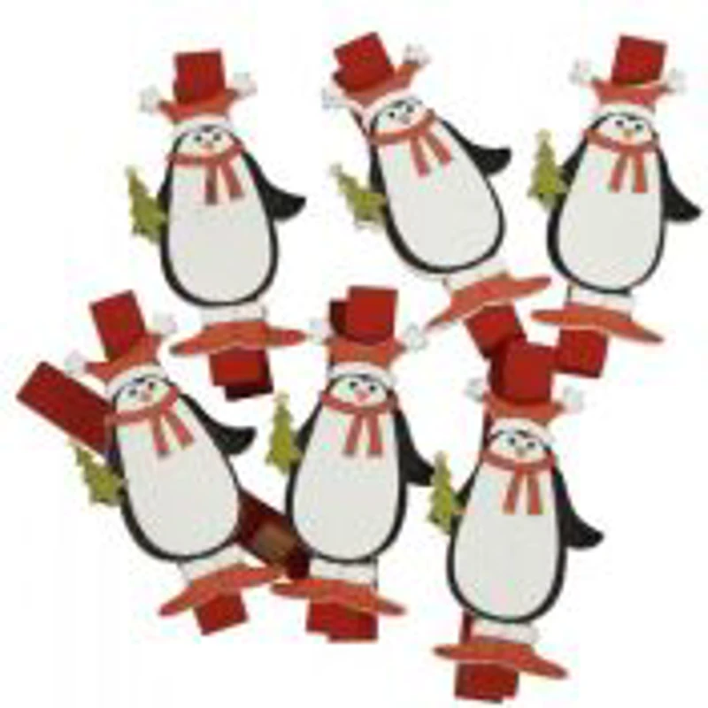 Accesorii creatie - lemn - carlig pinguin, colorat, 3.5cm, set 6 buc, Colorarte