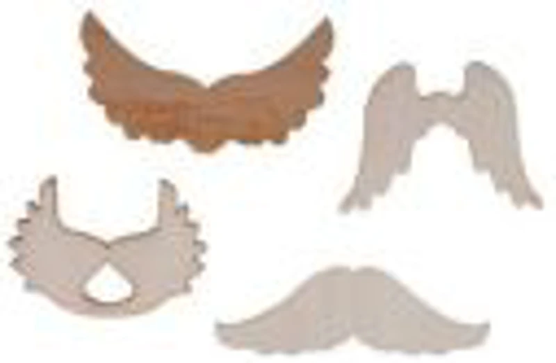 Accesorii creatie - lemn - mixt aripi + mustati + coarne, set 20 buc, Colorarte