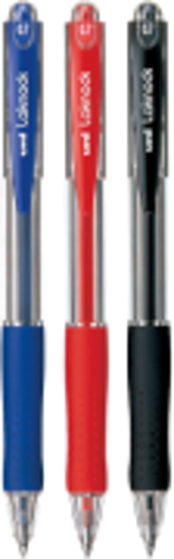 Pix cu bila Uni-ball Laknock SN-100, 0.7mm, cu mecanism, corp transparent, grip cauciucat in culoarea scrisului
