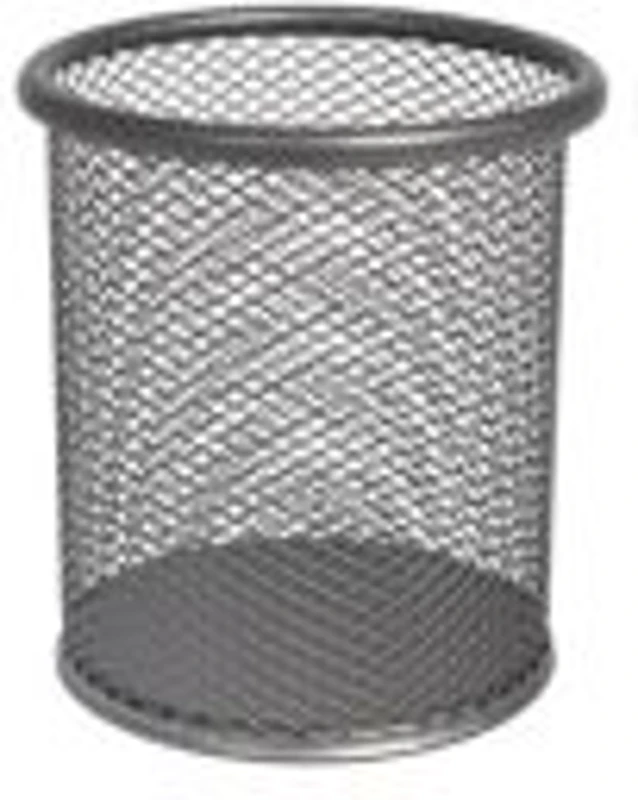 Suport instrumente de scris OFFICE COVER 802, cilindric, plasa metalica, argintiu