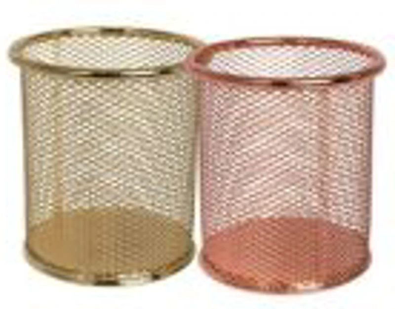 Suport instrumente de scris OFFICE COVER 802, cilindric, plasa metalica, auriu/bronz