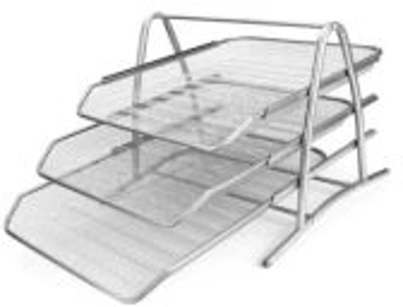 Tavita documente Office Cover, 3 nivele, plasa metalica, argintiu