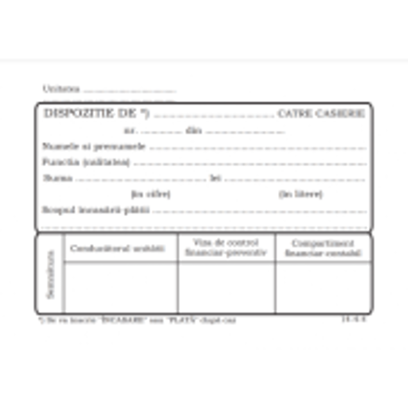 Tipizat - dispozitie casierie - A6, simplu, fata/verso, 100 file