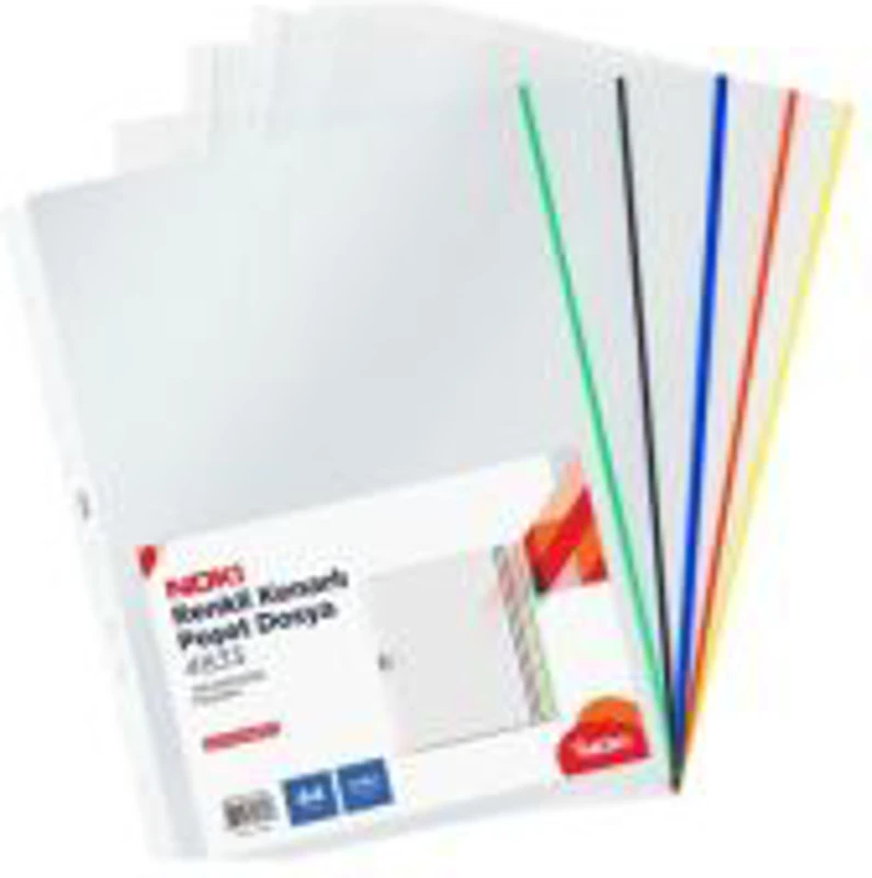 Folie de protectie Noki 4833, A4, portret, 70 microni, plastic, transparent, cu perforatii, margini colorate, set 25 buc