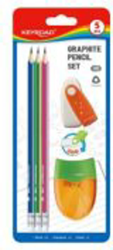 Set scolar Keyroad, 5 piese, 3x creioane, ascutitoare, radiera, KR971849