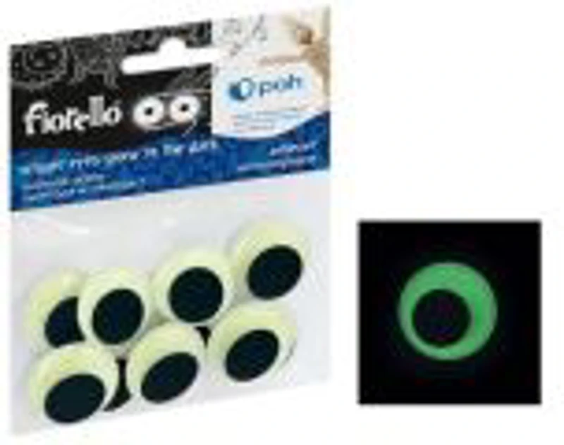 Accesorii creatie - ochi mari plastic, negru, 25mm, fosforescenti, set 10 buc, Fiorello, GR-KE10-25F / 170-2562