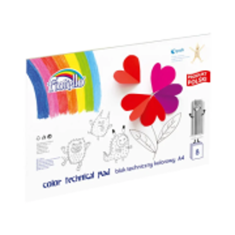 Bloc tehnic colorat A4 Fiorello 150-1438, 160g/mp, mix diverse culori, set 8 file