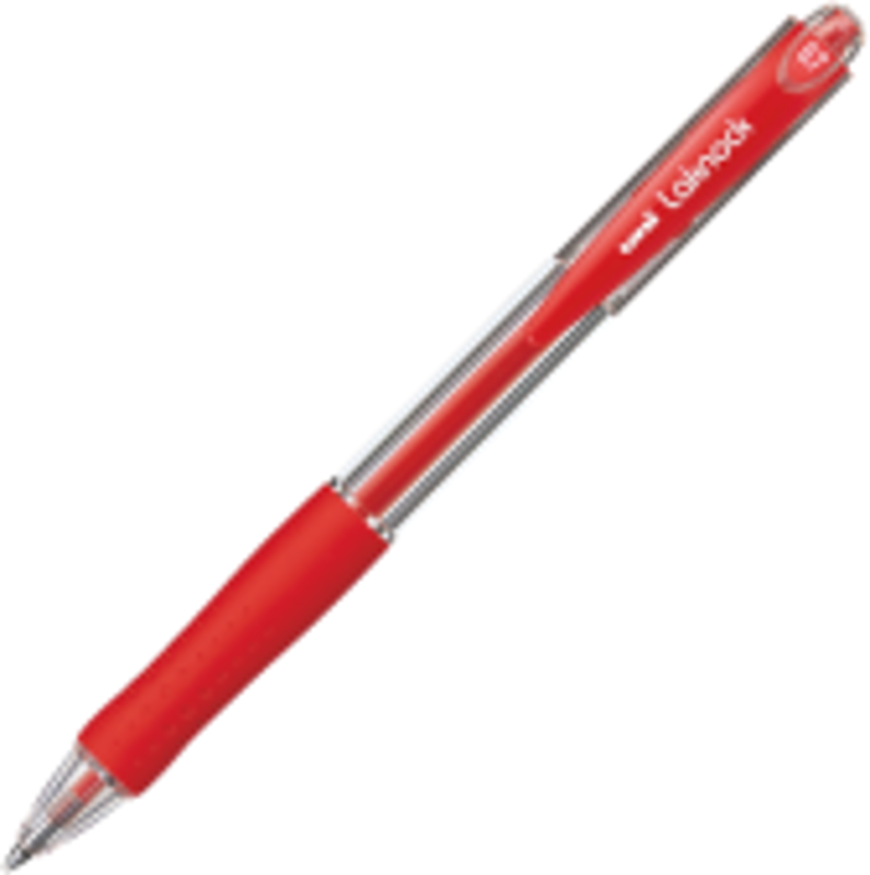 Pix cu bila Uni-ball Laknock SN-100, 0. 7mm, cu mecanism, corp transparent, grip cauciucat in culoarea scrisului, rosu