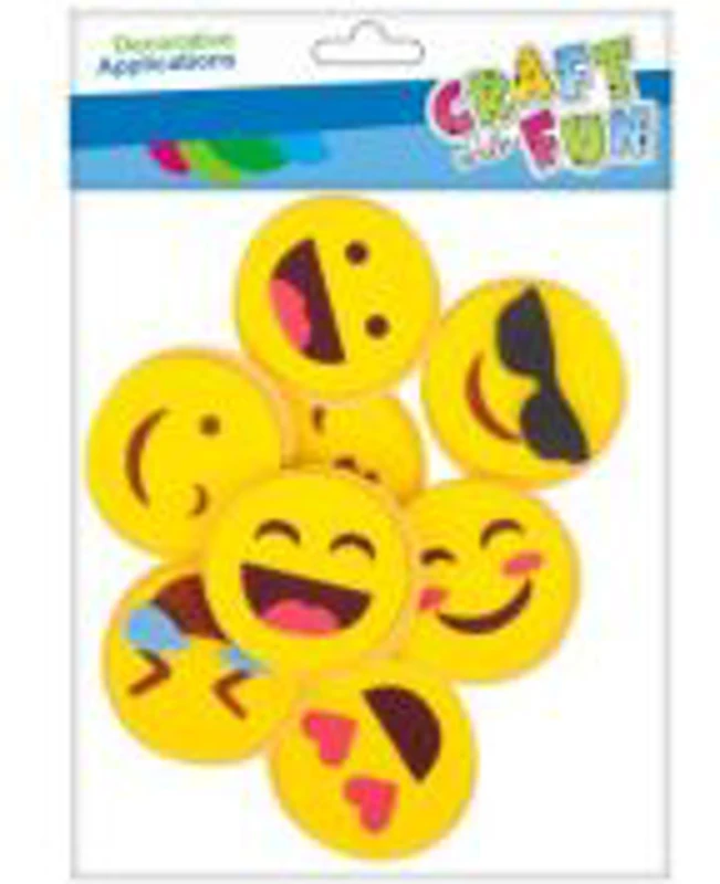 Forme decorative - hartie gumata autoadeziva - emoji, galben, set 8 buc, Craft with Fun, 463729