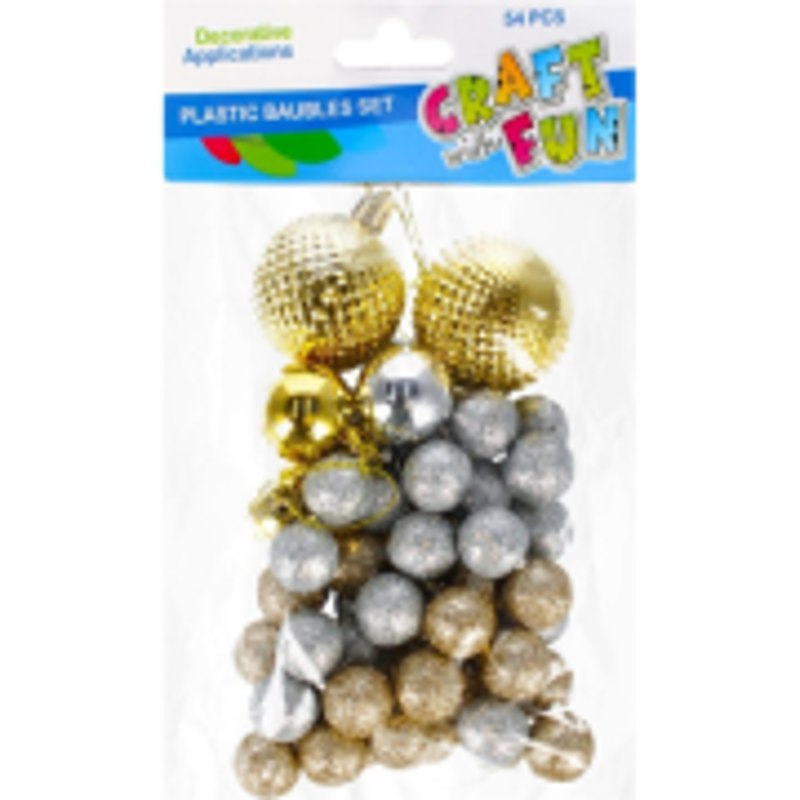 Globuri brad Craciun Craft with Fun 463627, argintiu / auriu, diverse dimensiuni, set 54 buc