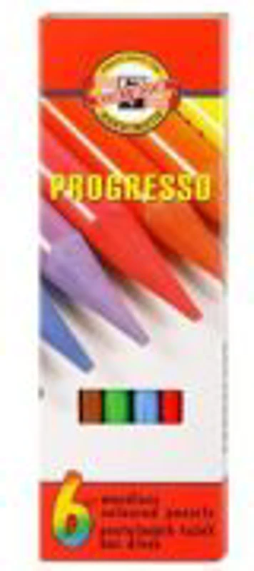 Creioane colorate fara lemn Koh-i-noor Progresso K8755-6, 6 culori, cutie carton