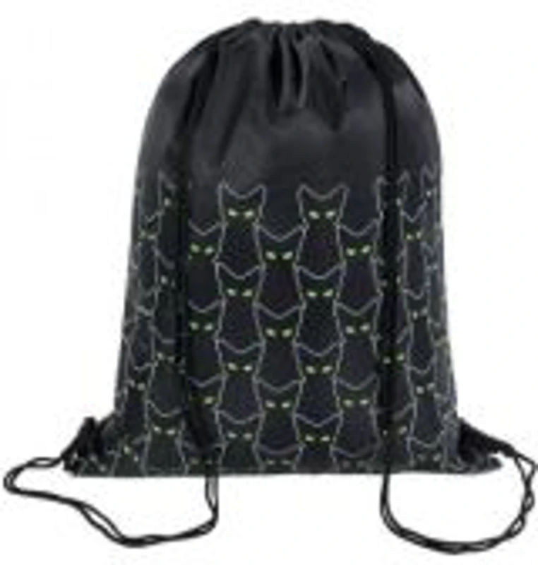 Rucsac cu snur pentru copii St. Right Reflective Cats 625572, negru cu verde, 34x43cm