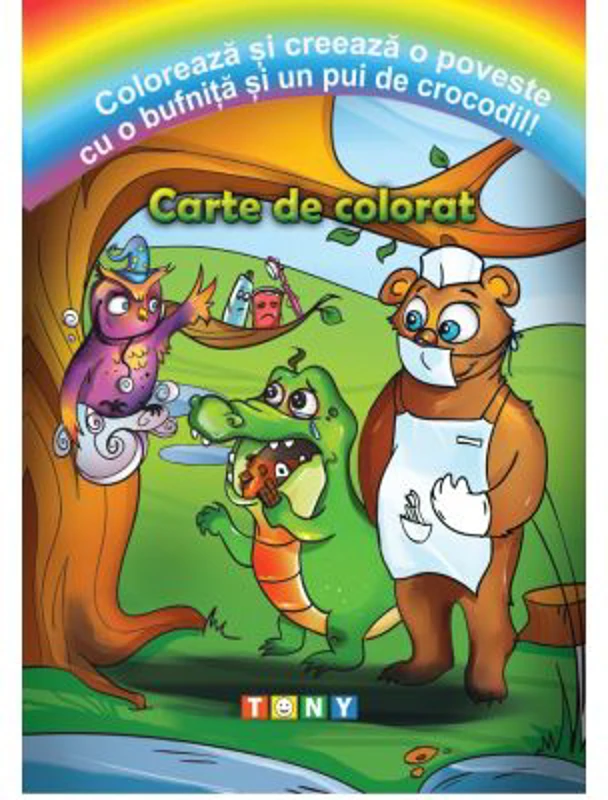 Coloreaza si creeaza o poveste cu o bufnita si un pui de crocodil!