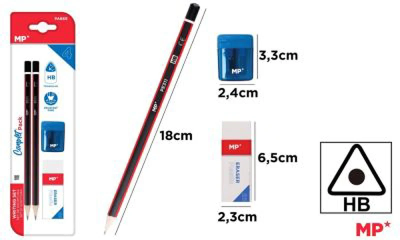 Set 2 creioane Main Paper, HB, radiera, ascutitoare cu container, blister