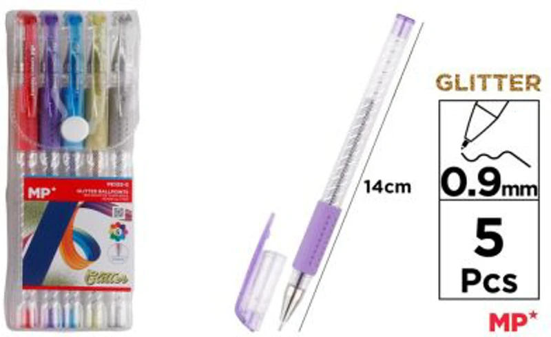 Set 5 rollere cu gel Main Paper, varf 0. 9 mm, culori glitter