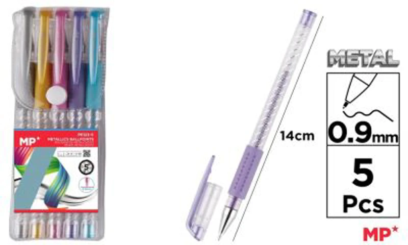 Set 5 rollere cu gel Main Paper, varf 0. 9 mm, culori metalizate