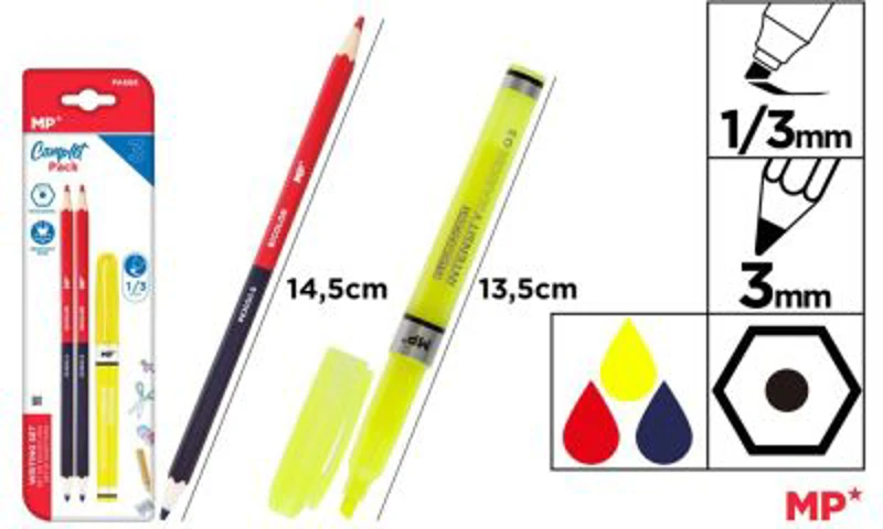 Set 2 creioane Main Paper, 2 capete rosu/albastru, textmarker varf tesit 1-3 mm, blister
