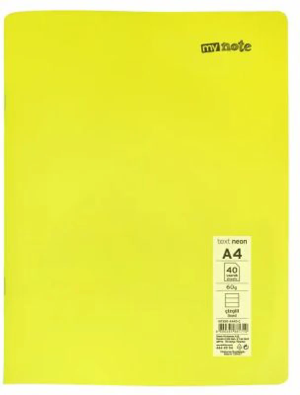 Caiet capsat Mynote, format A4, 40 file offset 60 g/mp, liniatura dictando, coperta PP neon, mix de 8 culori
