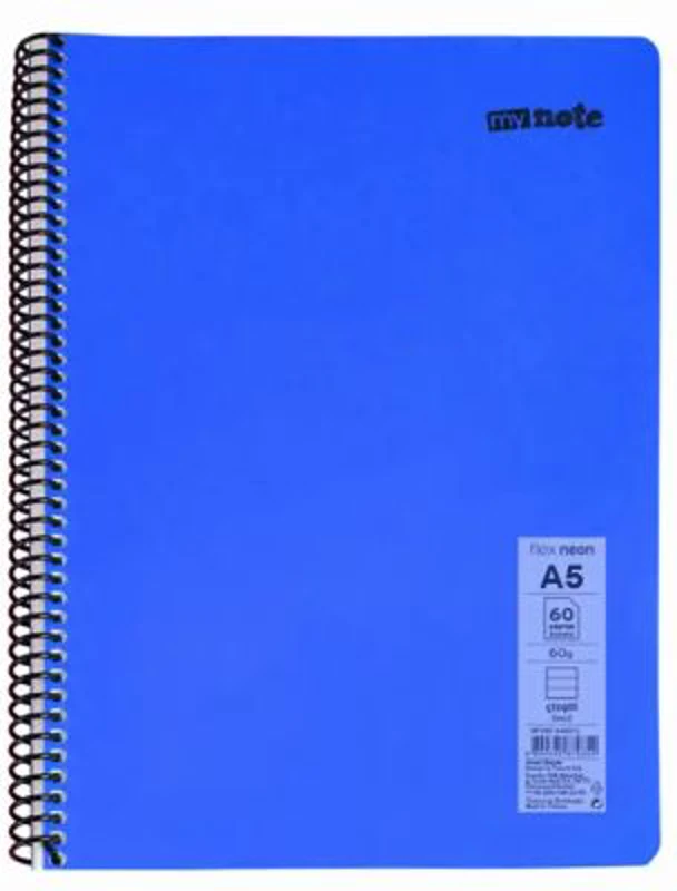 Caiet cu spira Mynote, PP A5, 60 file, dictando, Neon