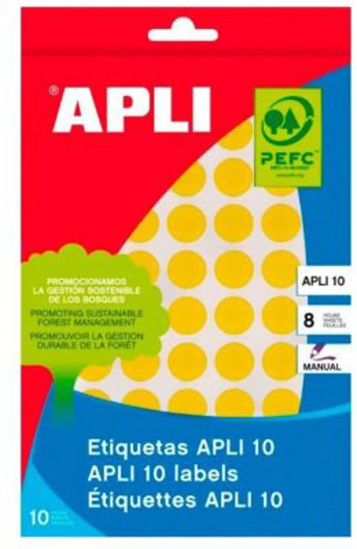 Etichete autoadezive Apli, galben, 19 mm, 320 etichete/blister