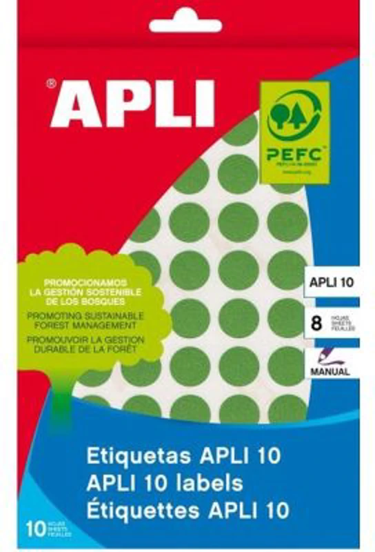 Etichete autoadezive Apli, verde, 19 mm, 320 etichete/blister