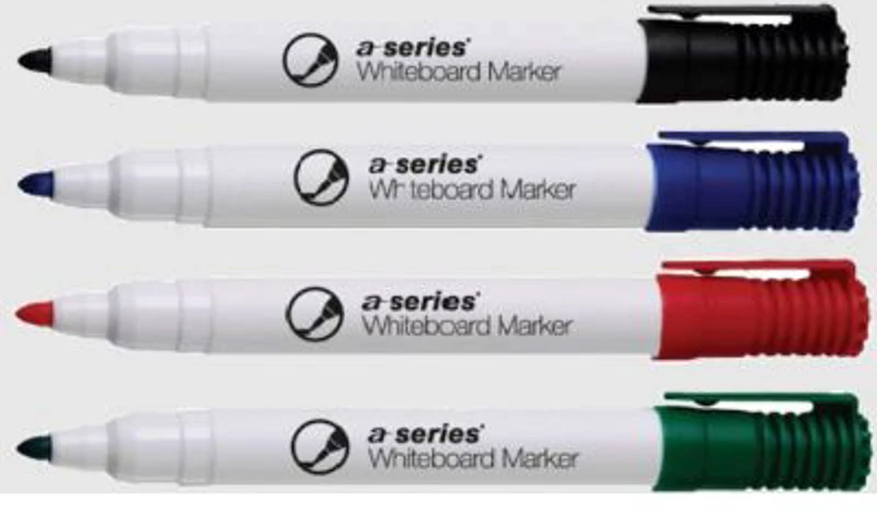 Marker pentru tabla A-series, corp plastic, varf 2 mm, 4 culori/set