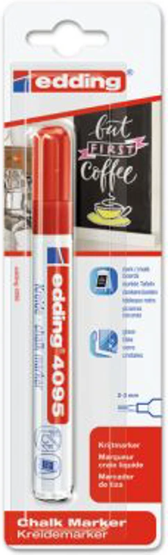 Marker Edding 4095 cu creta lichida, varf 2-3 mm, rosu, blister