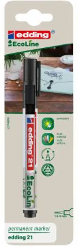 Marker permanent Edding 21, Ecoline, negru, varf rotund 1. 5-3 mm, blister