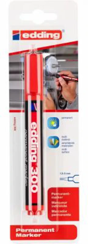 Marker Edding 300, permanent, varf rotund, 1. 5-3 mm, rosu, in blister