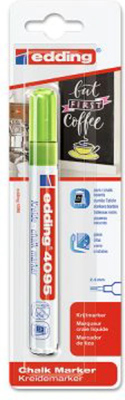 Marker Edding 4095 cu creta lichida, varf 2-3 mm, verde, blister