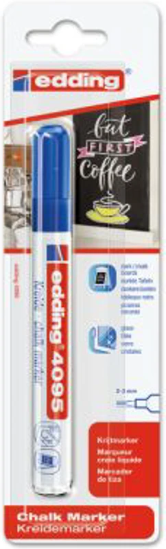Marker Edding 4095 cu creta lichida, varf 2-3 mm, albastru, blister