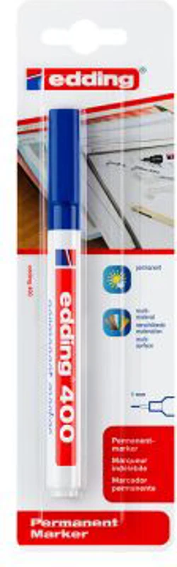 Marker permanent Edding 400, varf rotund 1 mm, albastru, blister