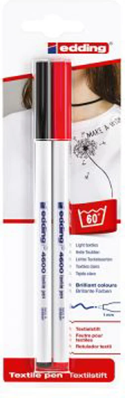 Marker Edding 4600, pentru textile, varf rotund 1 mm, negru/rosu, blister